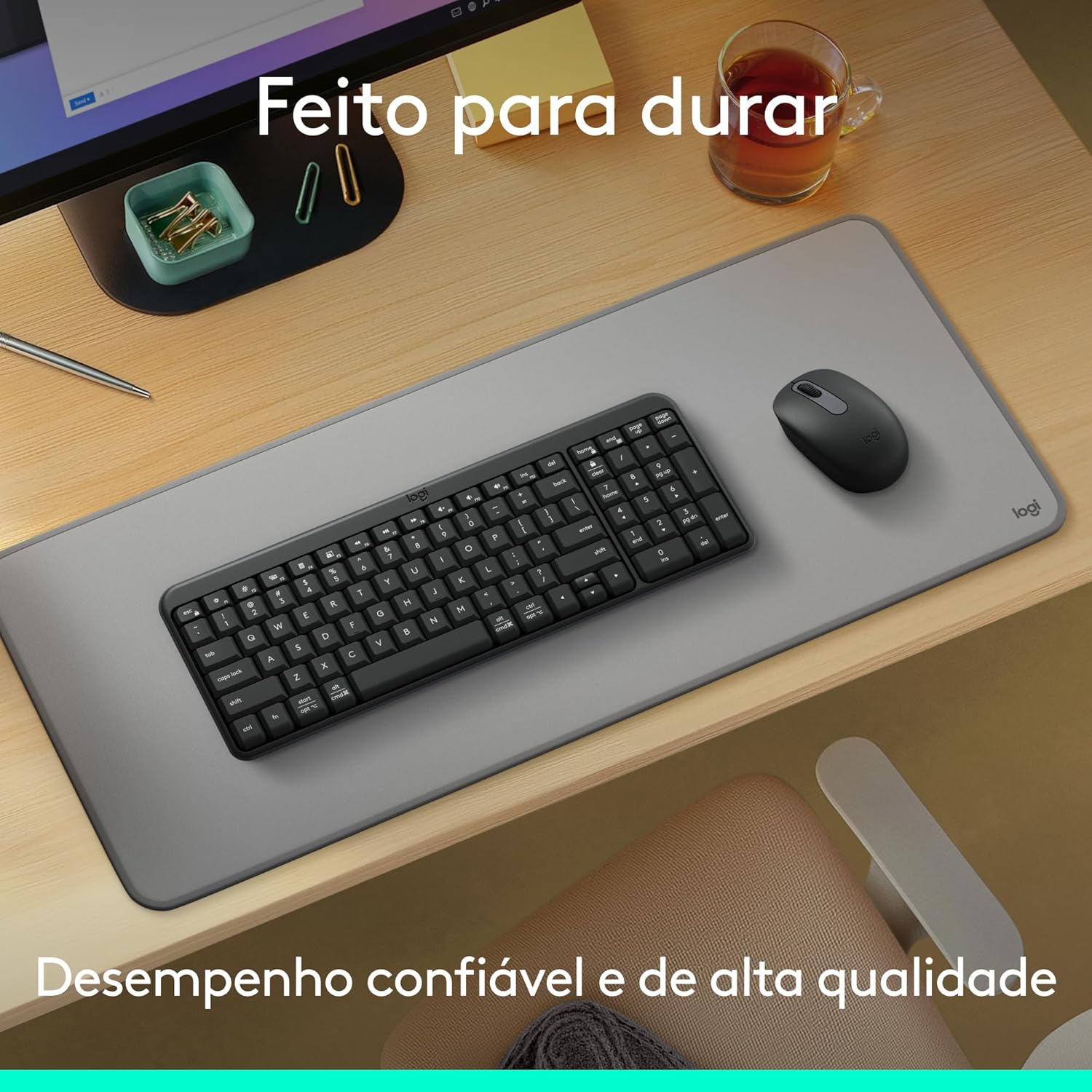 Combo Teclado e Mouse Sem Fio Logitech MK250 Bluetooth com Conectividade Rápida e Fácil, Design Compacto, Mouse Ambidestro, Layout ABNT2, Construção Durável, Compatível com PC e Mac - Grafite - Imagem 3