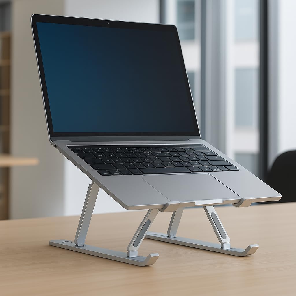 Suporte para Notebook e Tablet Linha Premium em Alumínio Dobrável e Ergonômico Para Desktop Portátil Ajustável em 6 Ângulos com Altura Regulável Leve Apoio Universal - Com estojo para armazenagem - Imagem 7
