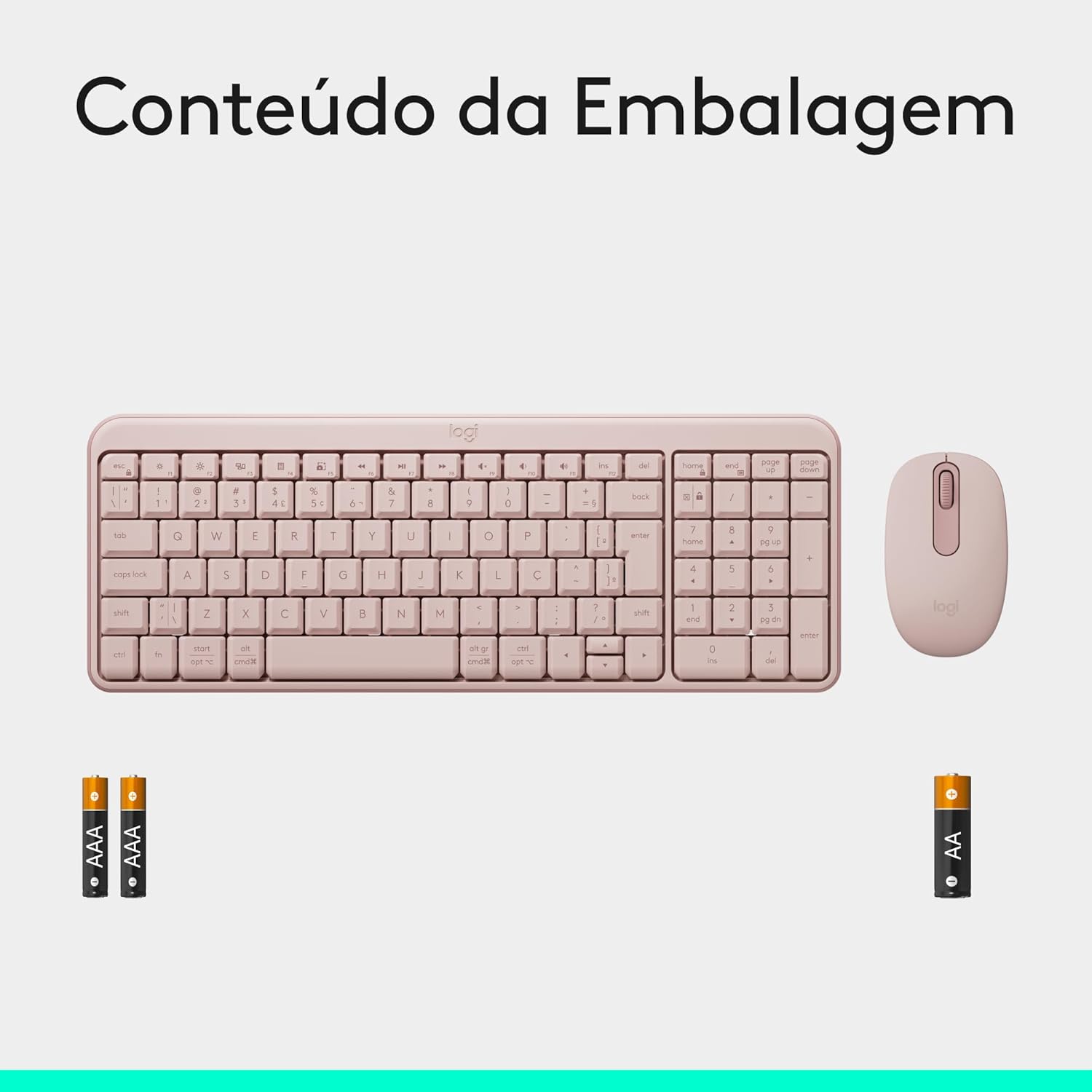 Combo Teclado e Mouse Sem Fio Logitech MK250 Bluetooth com Conectividade Rápida e Fácil, Design Compacto, Mouse Ambidestro, Layout ABNT2, Construção Durável, Compatível com PC e Mac - Rosa - Imagem 9