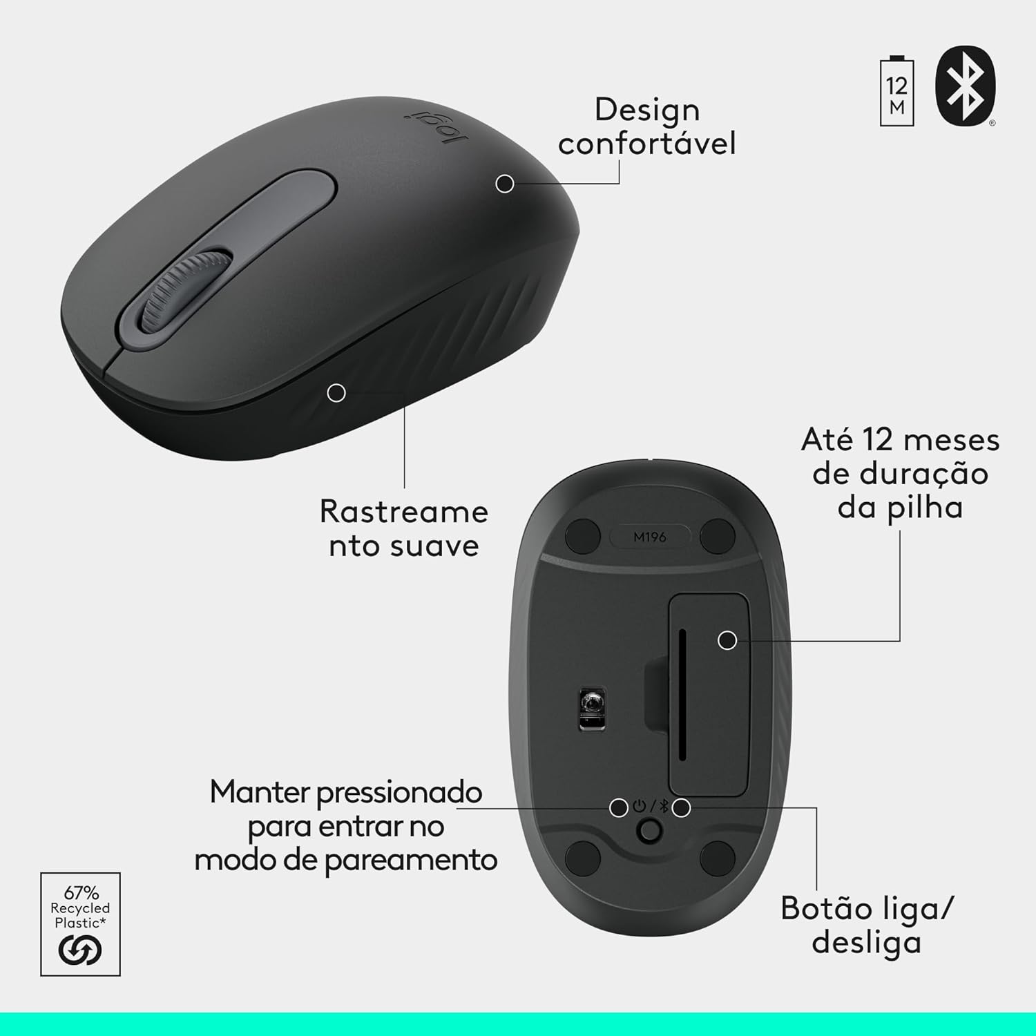Combo Teclado e Mouse Sem Fio Logitech MK250 Bluetooth com Conectividade Rápida e Fácil, Design Compacto, Mouse Ambidestro, Layout ABNT2, Construção Durável, Compatível com PC e Mac - Grafite - Imagem 7
