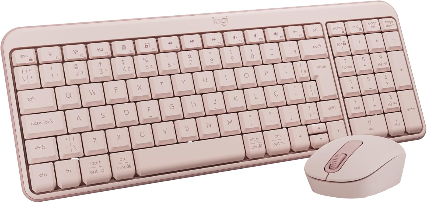 Combo Teclado e Mouse Sem Fio Logitech MK250 Bluetooth com Conectividade Rápida e Fácil, Design Compacto, Mouse Ambidestro, Layout ABNT2, Construção Durável, Compatível com PC e Mac - Rosa