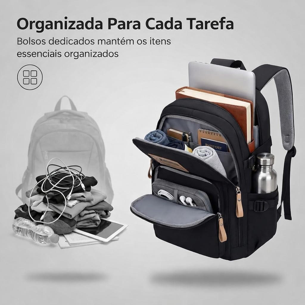 Mochila Masculina Feminina Grande para Notebook 15.6”, Trabalho, Viagem, Escola, Reforçada e Resistente – Mochila Escolar, Mochila Reforçada - Imagem 2