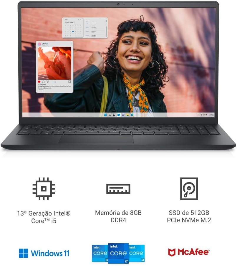 Notebook Dell Inspiron I15-I1300-A30P 15.6" Full HD 13ª Gen Intel Core i5 8GB 512GB SSD Win 11 Preto Carbono - Imagem 2