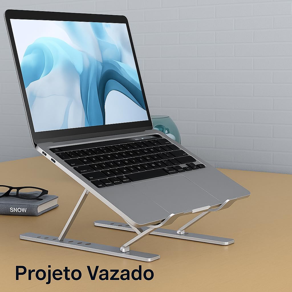 Suporte para Notebook e Tablet Linha Premium em Alumínio Dobrável e Ergonômico Para Desktop Portátil Ajustável em 6 Ângulos com Altura Regulável Leve Apoio Universal - Com estojo para armazenagem - Imagem 8