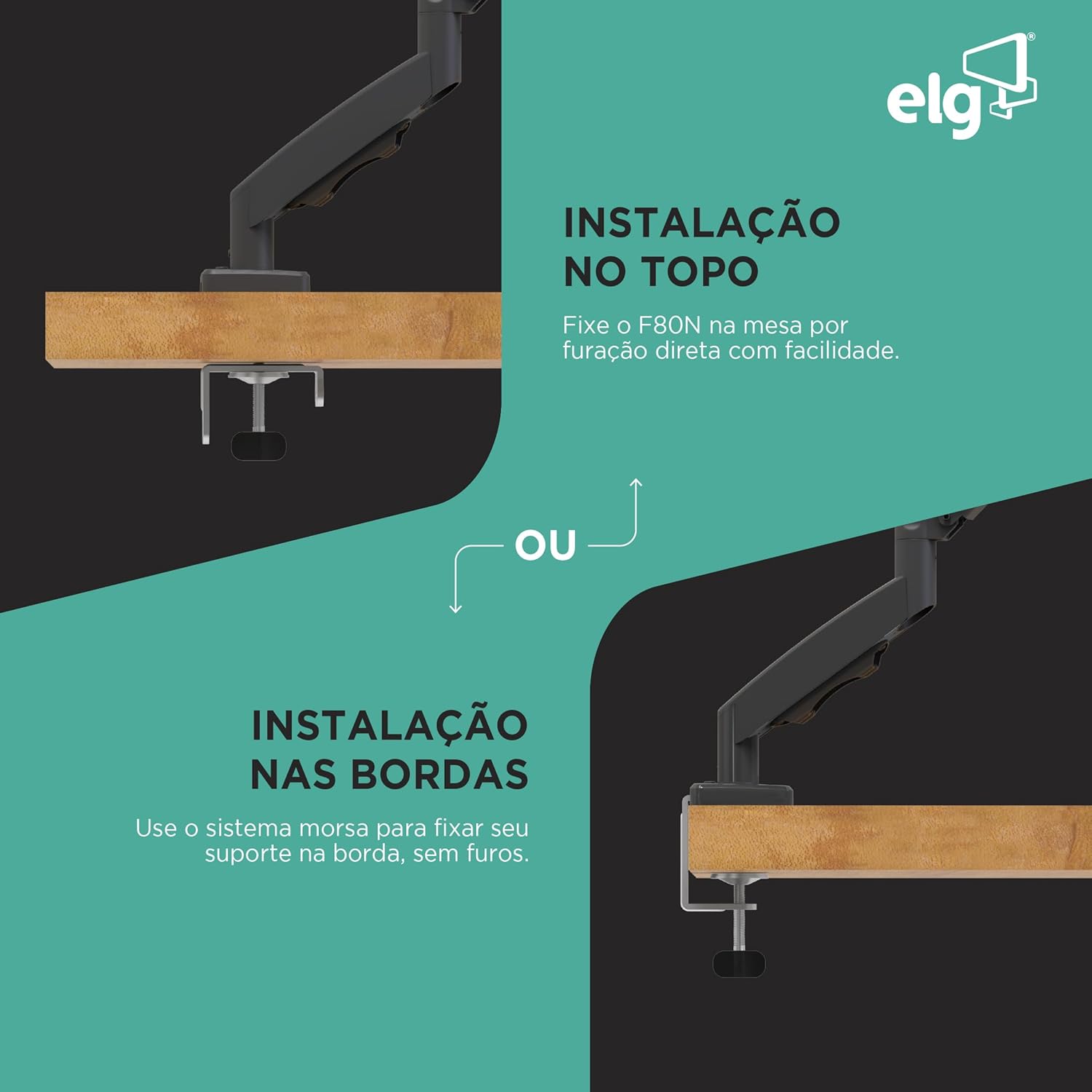 ELG, F80N, Suporte Articulado de Mesa, Pistão a Gás, Design Compacto e Retrátil, Ergonômico, Monitores 17'' a 35'', 2kg a 9kg, Preto - Imagem 4