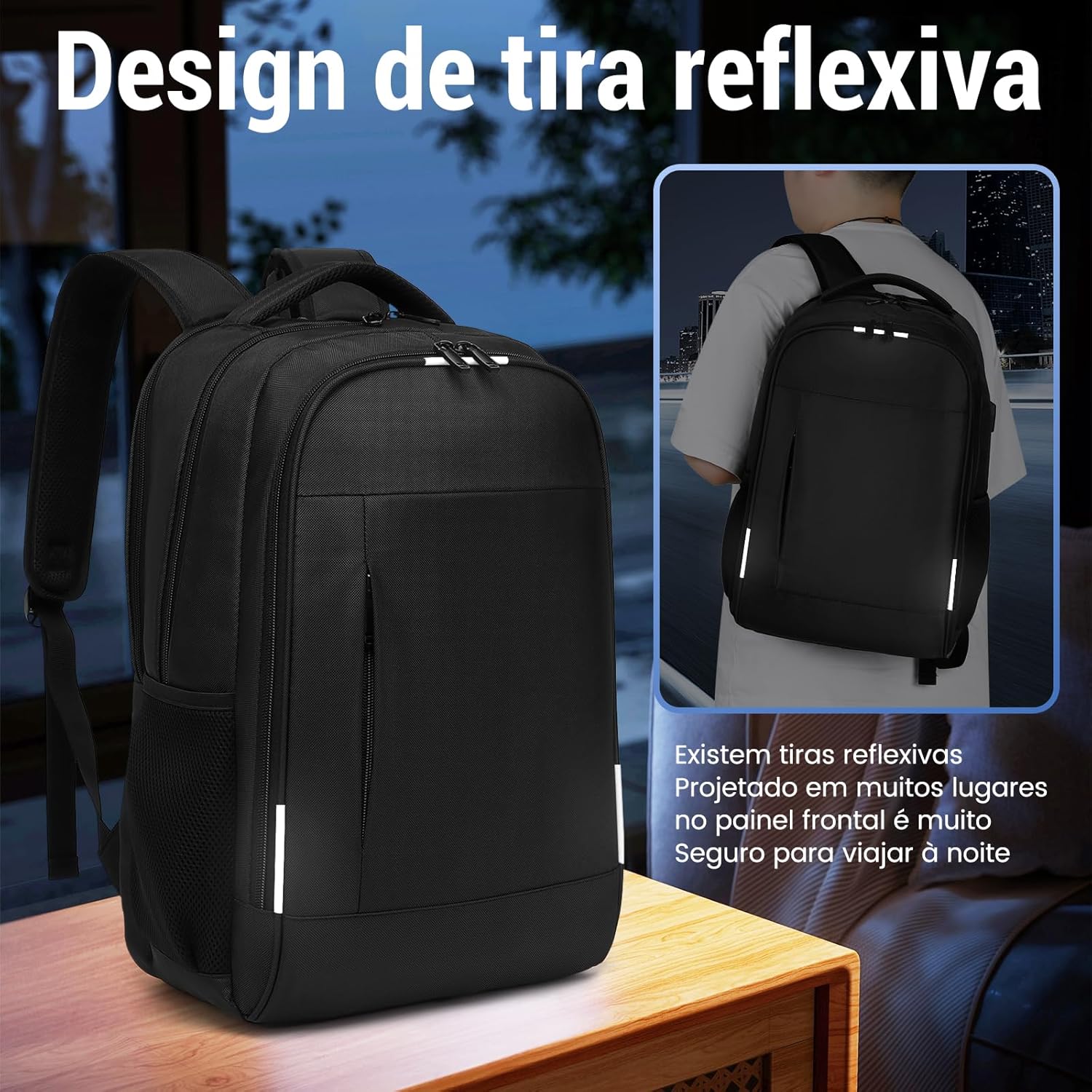Mochila Grande para Notebook 17.3 Masculina Feminina,Mochila Backpack Executiva Antifurto, Reforçada, Saídas USB,Impermeável, Escolar, Faculdade, Trabalho,Viagem,Presente (Preto) - Imagem 7
