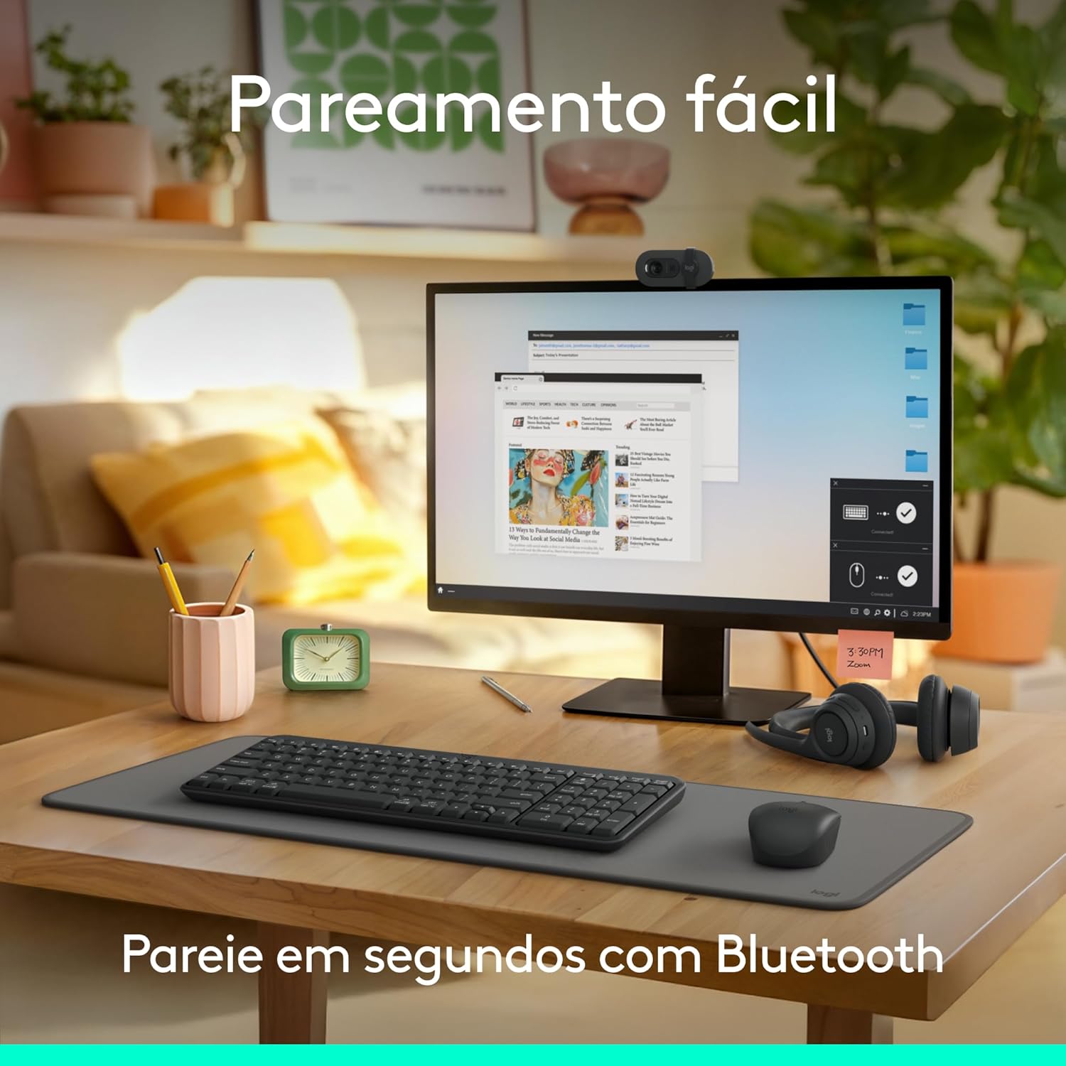 Combo Teclado e Mouse Sem Fio Logitech MK250 Bluetooth com Conectividade Rápida e Fácil, Design Compacto, Mouse Ambidestro, Layout ABNT2, Construção Durável, Compatível com PC e Mac - Grafite - Imagem 2