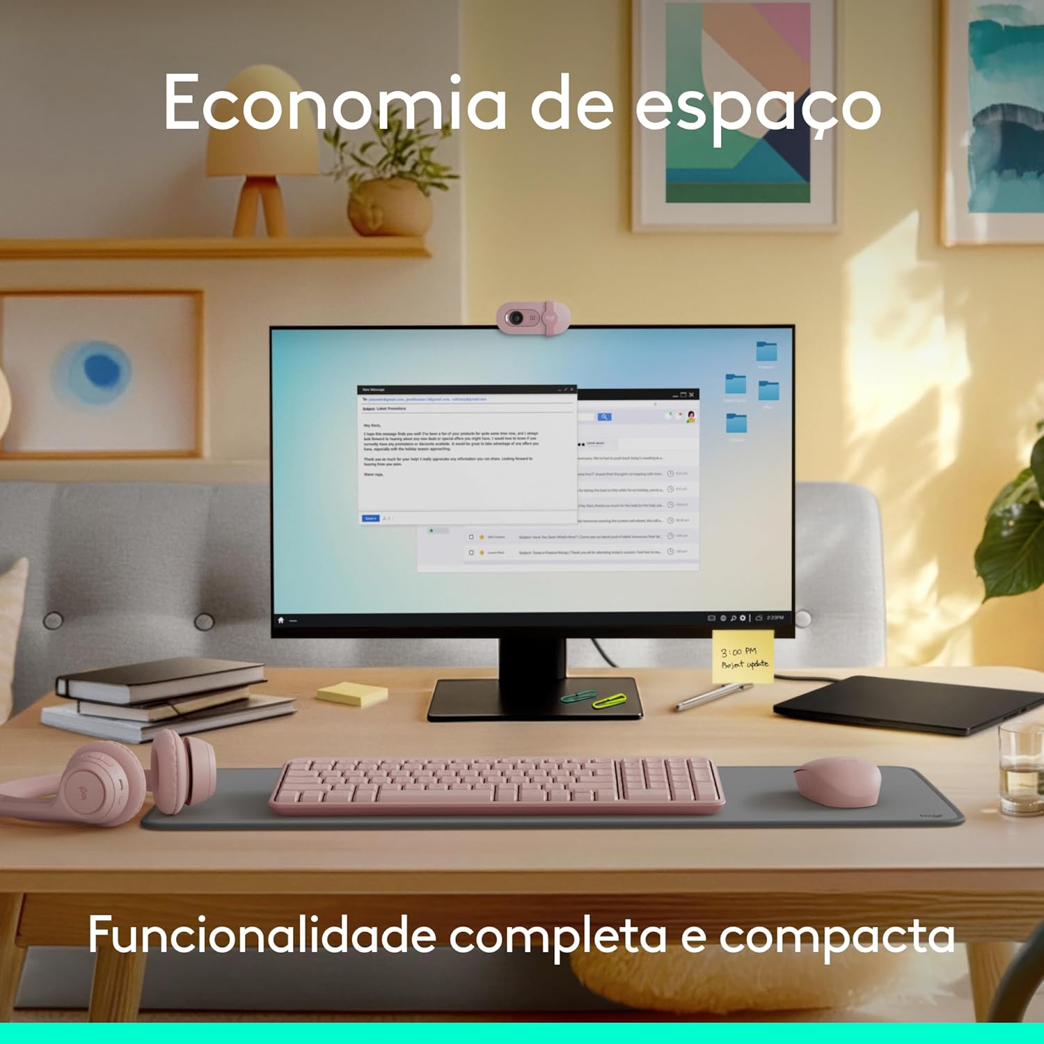 Combo Teclado e Mouse Sem Fio Logitech MK250 Bluetooth com Conectividade Rápida e Fácil, Design Compacto, Mouse Ambidestro, Layout ABNT2, Construção Durável, Compatível com PC e Mac - Rosa - Imagem 5