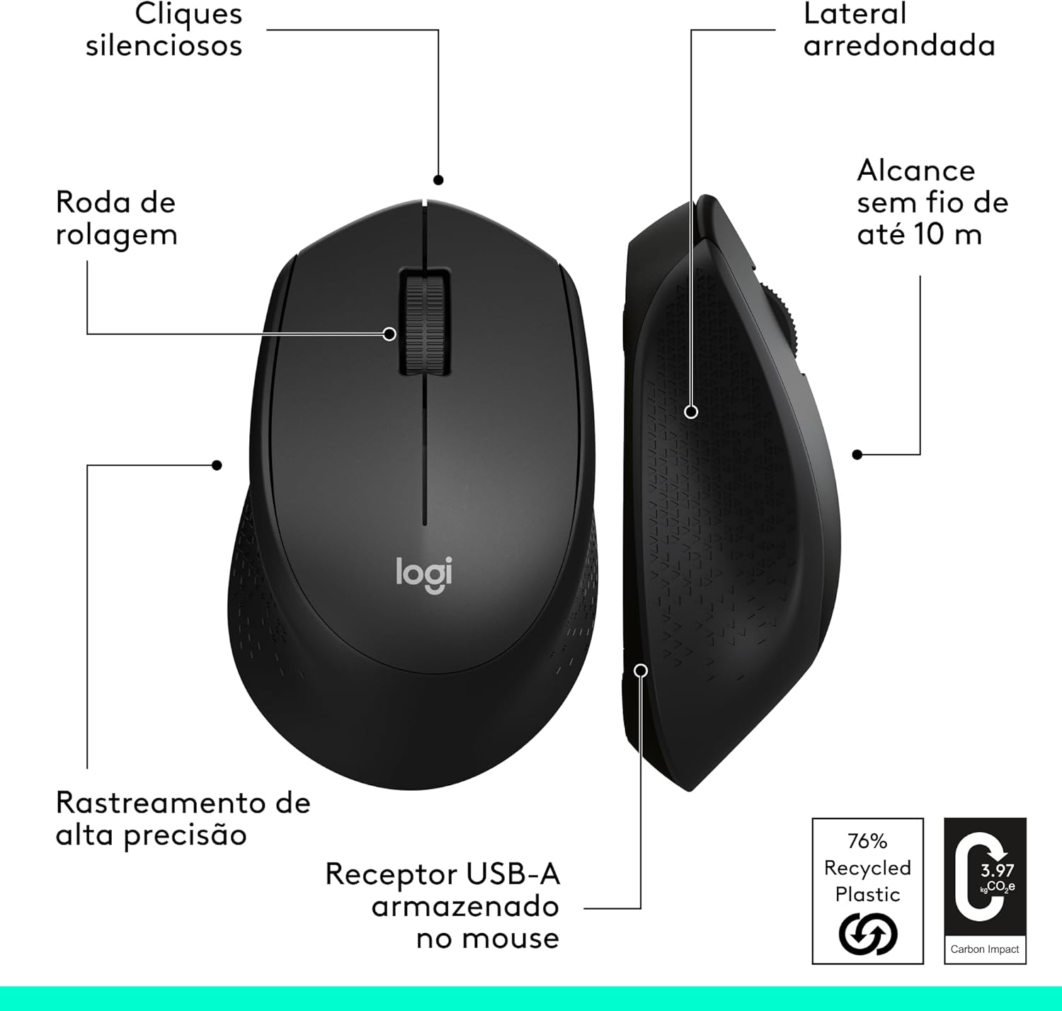 Mouse Sem Fio Logitech M330 SILENT com Clique Silencioso, Design Destro, Bateria de 18 Meses, Receptor USB, Compatível com Windows, macOS, ChromeOS e Pilha Inclusa - Preto - Imagem 9