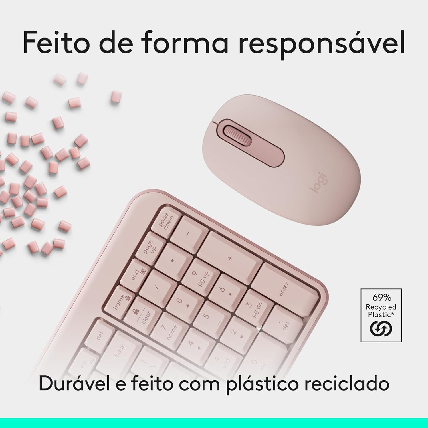 Combo Teclado e Mouse Sem Fio Logitech MK250 Bluetooth com Conectividade Rápida e Fácil, Design Compacto, Mouse Ambidestro, Layout ABNT2, Construção Durável, Compatível com PC e Mac - Rosa - Imagem 6