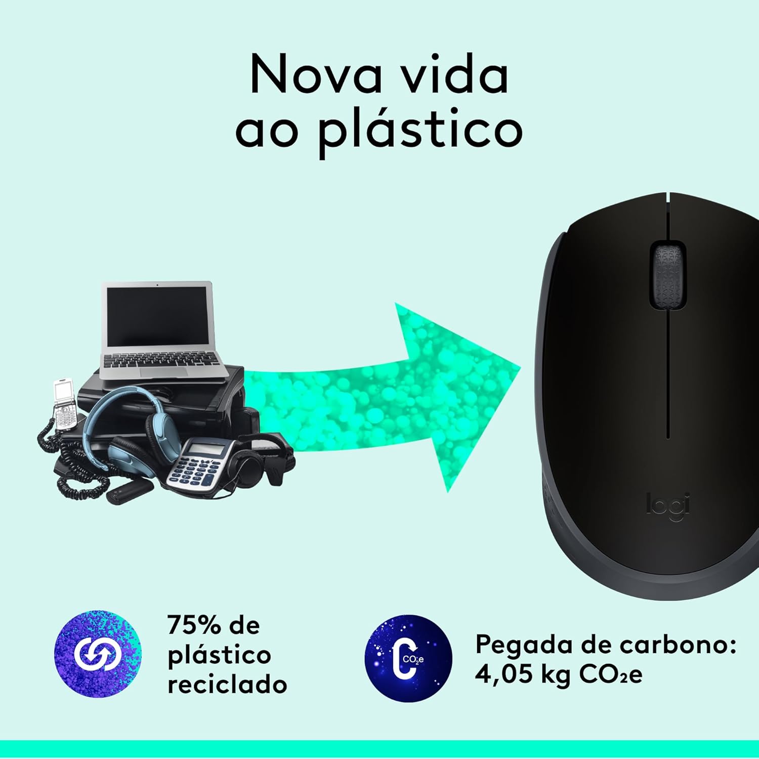 Mouse sem fio Logitech M170 com Design Ambidestro Compacto, Conexão USB e Pilha Inclusa - Preto - Imagem 4