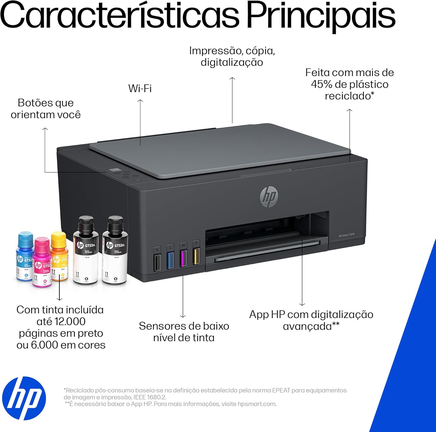 Impressora Multifuncional HP Smart Tank 581 Tanque de Tinta Colorida Wi-Fi, USB - Alta Economia -Copiadora e Scanner (4A8D5A) - Imagem 4