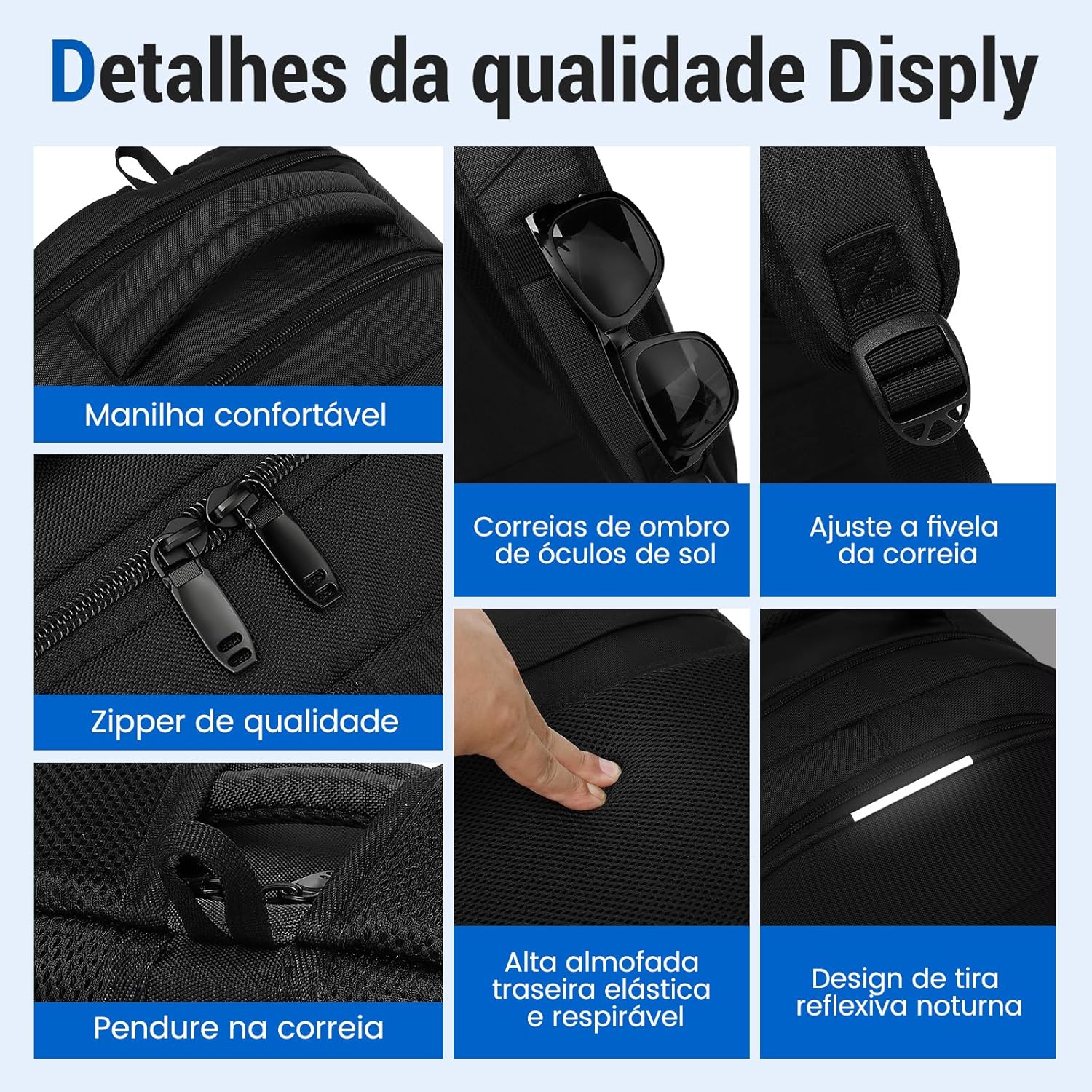 Mochila Grande para Notebook 17.3 Masculina Feminina,Mochila Backpack Executiva Antifurto, Reforçada, Saídas USB,Impermeável, Escolar, Faculdade, Trabalho,Viagem,Presente (Preto) - Imagem 5