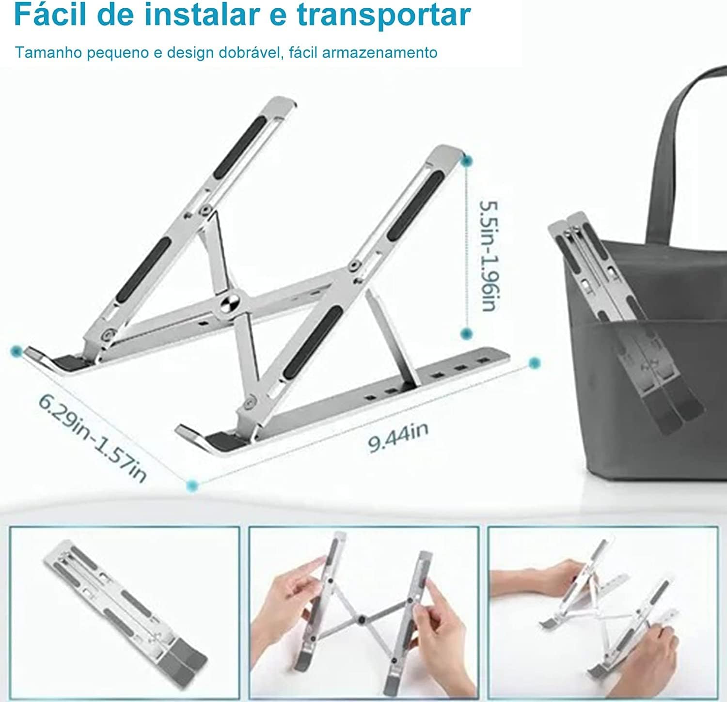 Shaolong Suporte De Notebook De Alumínio Ajustável Para Notebook De 6 Ângulos Ajustável De Alumínio Dobrável E Ergonômico Para Desktop Compatível Com Macbook, Ipad, Hp, Dell, Lenovo 10-17 Polegadas - Imagem 6