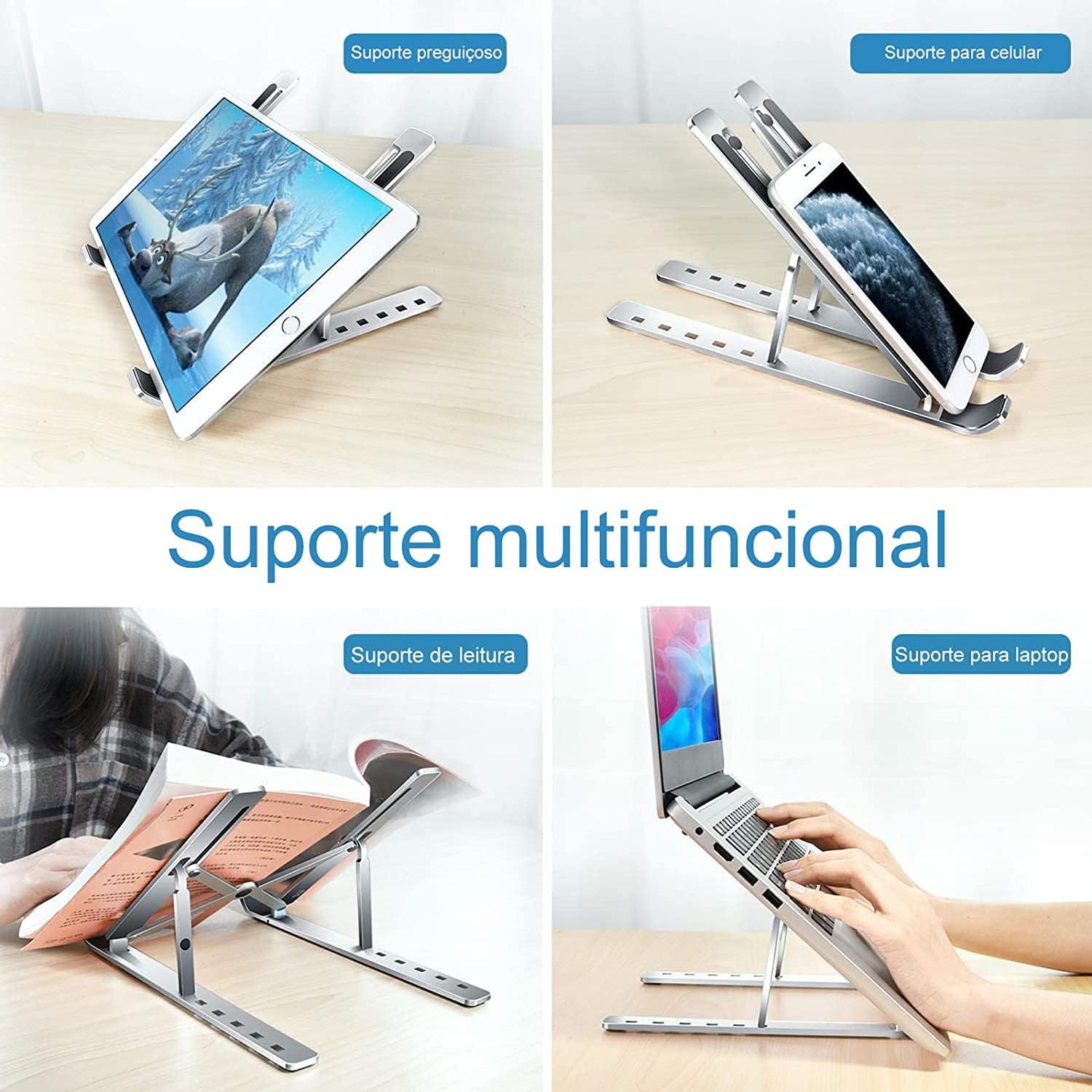 Shaolong Suporte De Notebook De Alumínio Ajustável Para Notebook De 6 Ângulos Ajustável De Alumínio Dobrável E Ergonômico Para Desktop Compatível Com Macbook, Ipad, Hp, Dell, Lenovo 10-17 Polegadas - Imagem 5