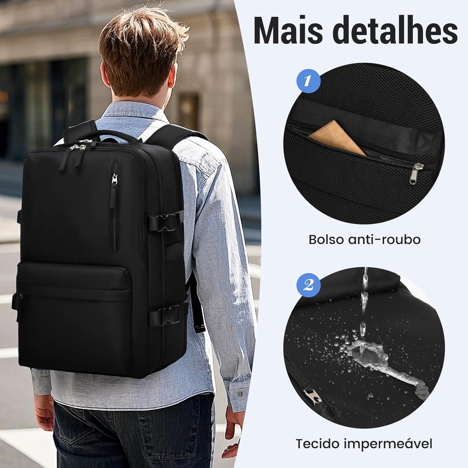 Mochila de Viagem Expansivel Grande Masculina Feminina,Mochila Avião Notebook Bolsa de Sapato,Executiva,Antifurto,Reforçada,USB,Impermeável,Escolar,Faculdade,Trabalho,Presente - Imagem 5