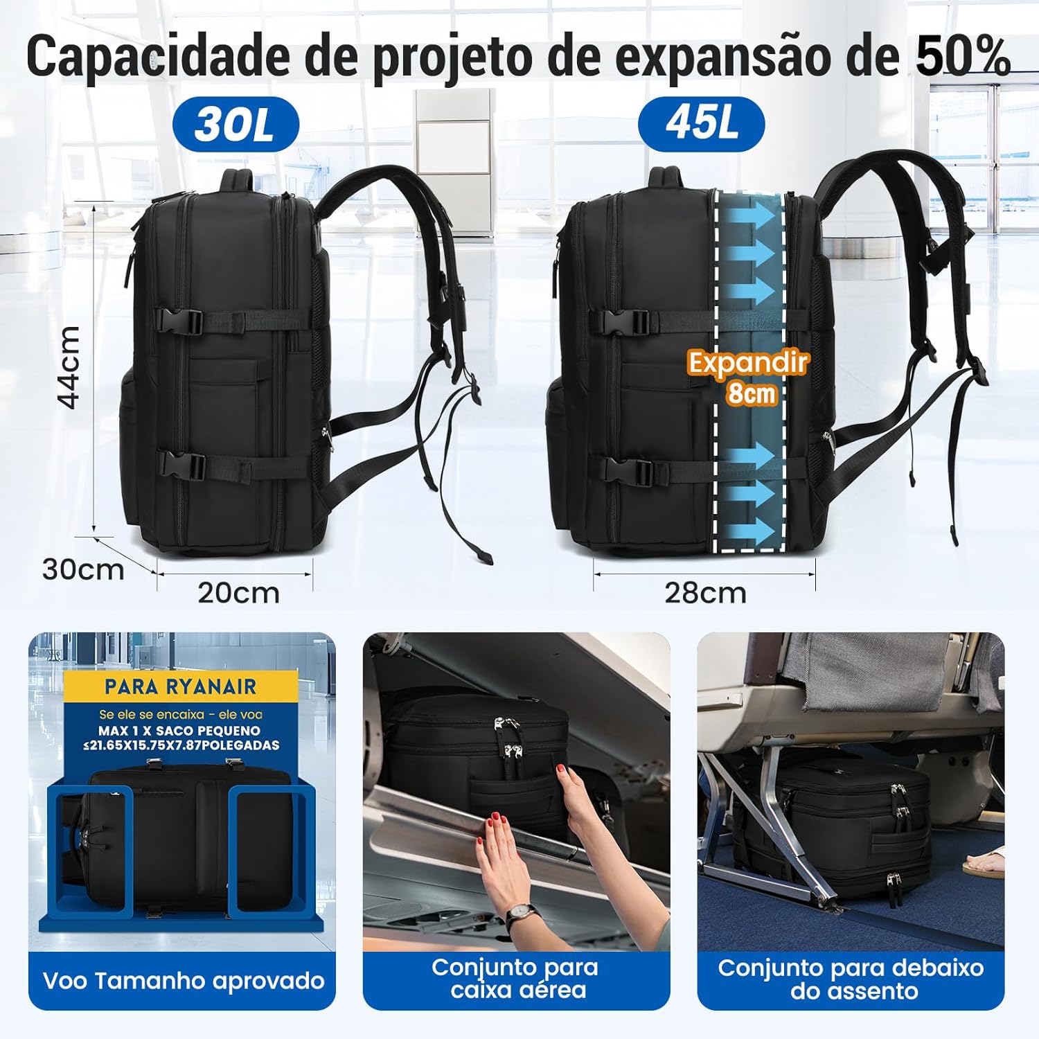 Mochila de Viagem Expansivel Grande Masculina Feminina,Mochila Avião Notebook Bolsa de Sapato,Executiva,Antifurto,Reforçada,USB,Impermeável,Escolar,Faculdade,Trabalho,Presente - Imagem 2