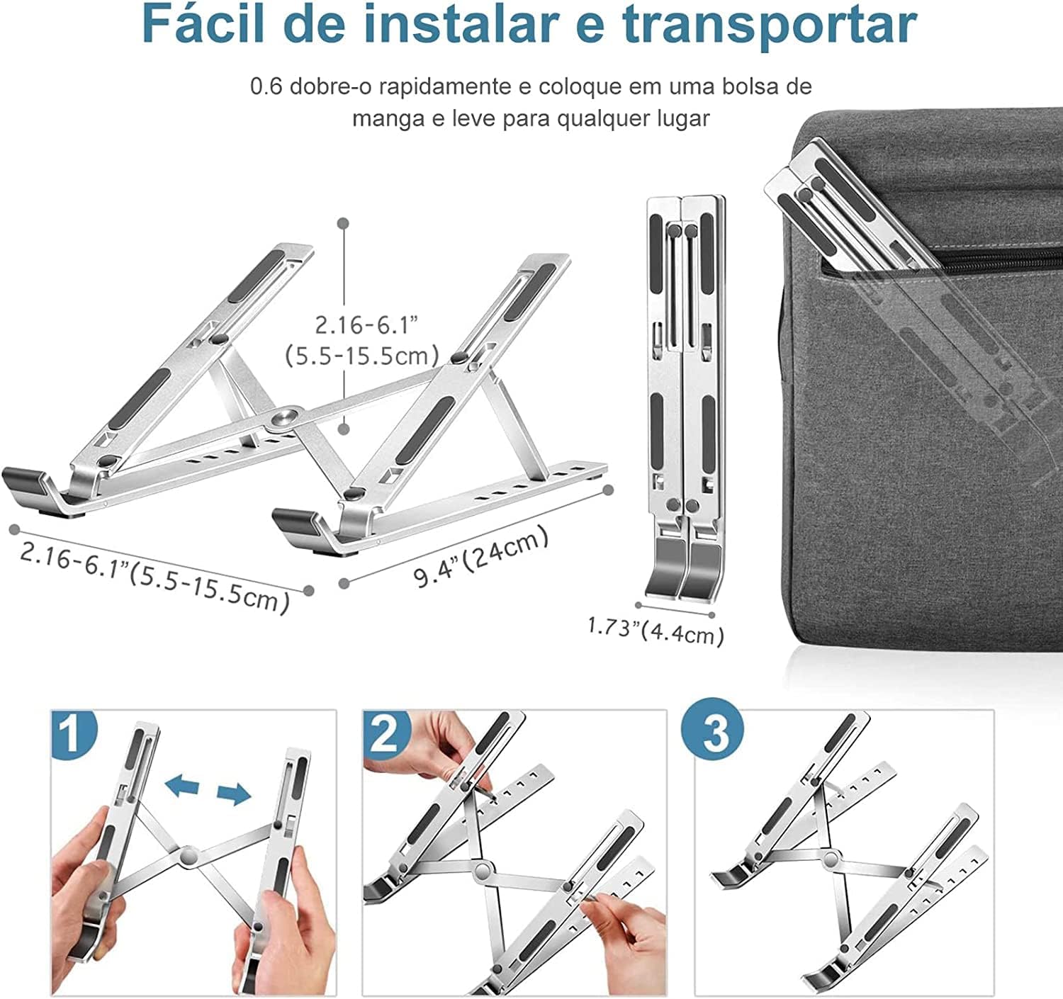 Shaolong Suporte De Notebook De Alumínio Ajustável Para Notebook De 6 Ângulos Ajustável De Alumínio Dobrável E Ergonômico Para Desktop Compatível Com Macbook, Ipad, Hp, Dell, Lenovo 10-17 Polegadas - Imagem 3