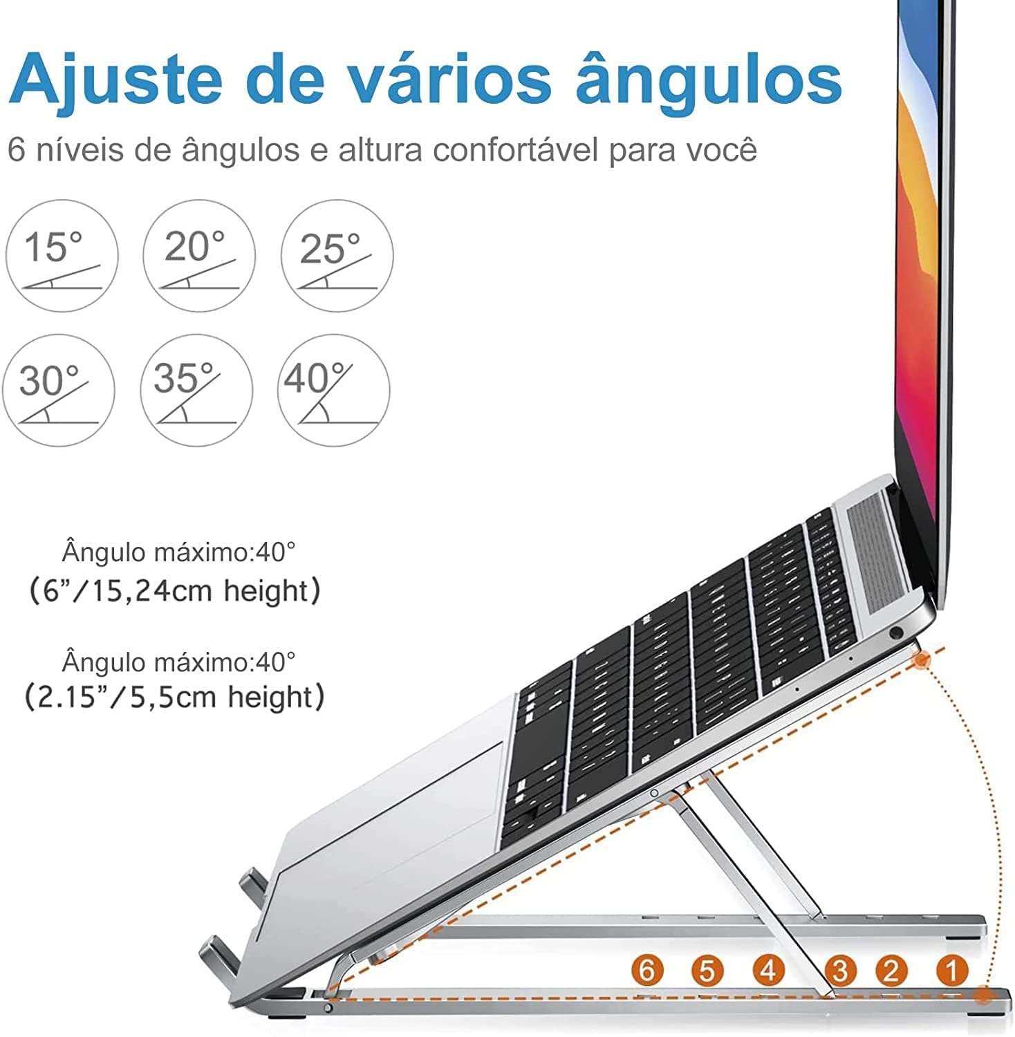 Shaolong Suporte De Notebook De Alumínio Ajustável Para Notebook De 6 Ângulos Ajustável De Alumínio Dobrável E Ergonômico Para Desktop Compatível Com Macbook, Ipad, Hp, Dell, Lenovo 10-17 Polegadas - Imagem 2