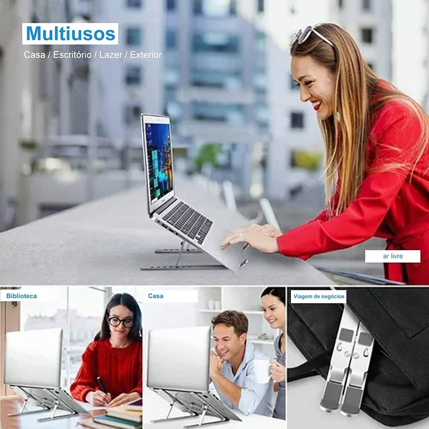 Shaolong Suporte De Notebook De Alumínio Ajustável Para Notebook De 6 Ângulos Ajustável De Alumínio Dobrável E Ergonômico Para Desktop Compatível Com Macbook, Ipad, Hp, Dell, Lenovo 10-17 Polegadas - Imagem 7