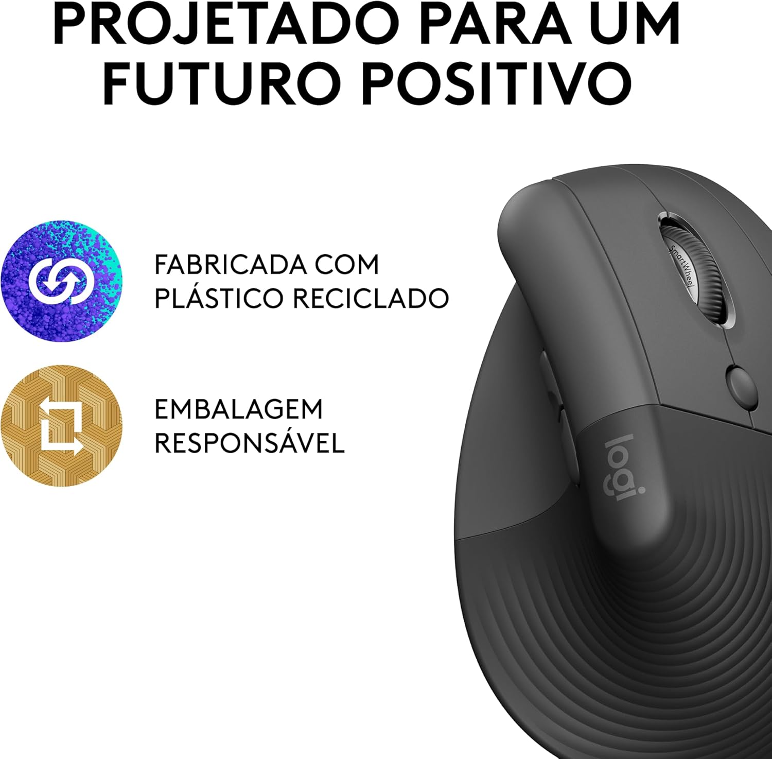 Mouse Sem Fio Logitech Lift Vertical com Design Ergonômico para Redução de Tensão Muscular, Cliques Silenciosos, Conexão Bluetooth ou USB Logi Bolt, Compatível com Windows/macOS/iPadOS - Grafite - Imagem 5
