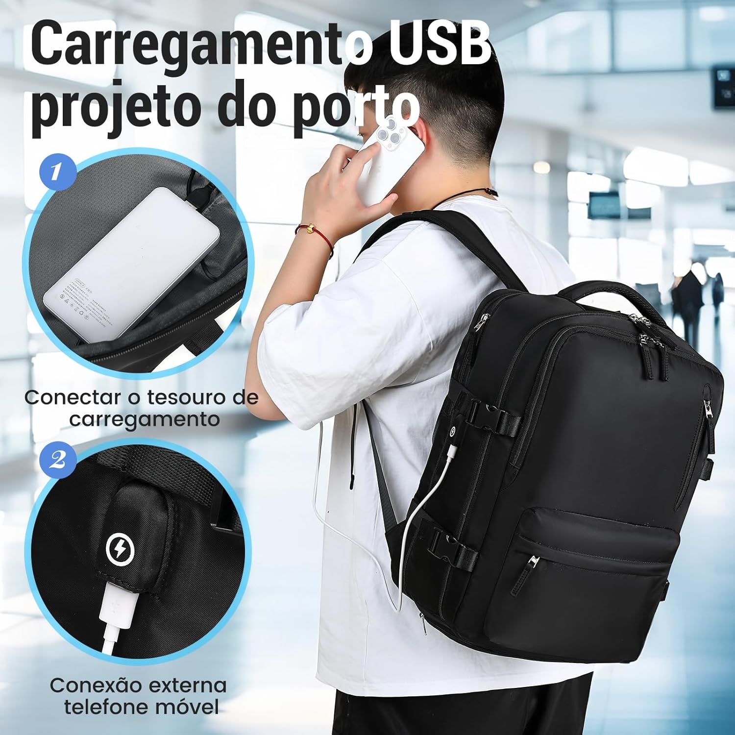 Mochila de Viagem Expansivel Grande Masculina Feminina,Mochila Avião Notebook Bolsa de Sapato,Executiva,Antifurto,Reforçada,USB,Impermeável,Escolar,Faculdade,Trabalho,Presente - Imagem 3