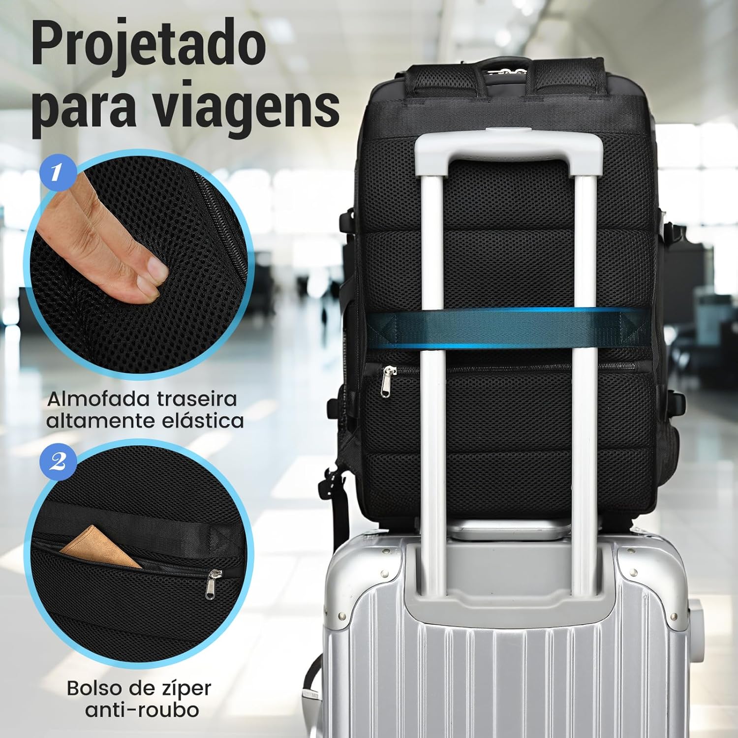 Mochila de Viagem Expansivel Grande Masculina Feminina,Mochila Avião Notebook Bolsa de Sapato,Executiva,Antifurto,Reforçada,USB,Impermeável,Escolar,Faculdade,Trabalho,Presente - Imagem 6